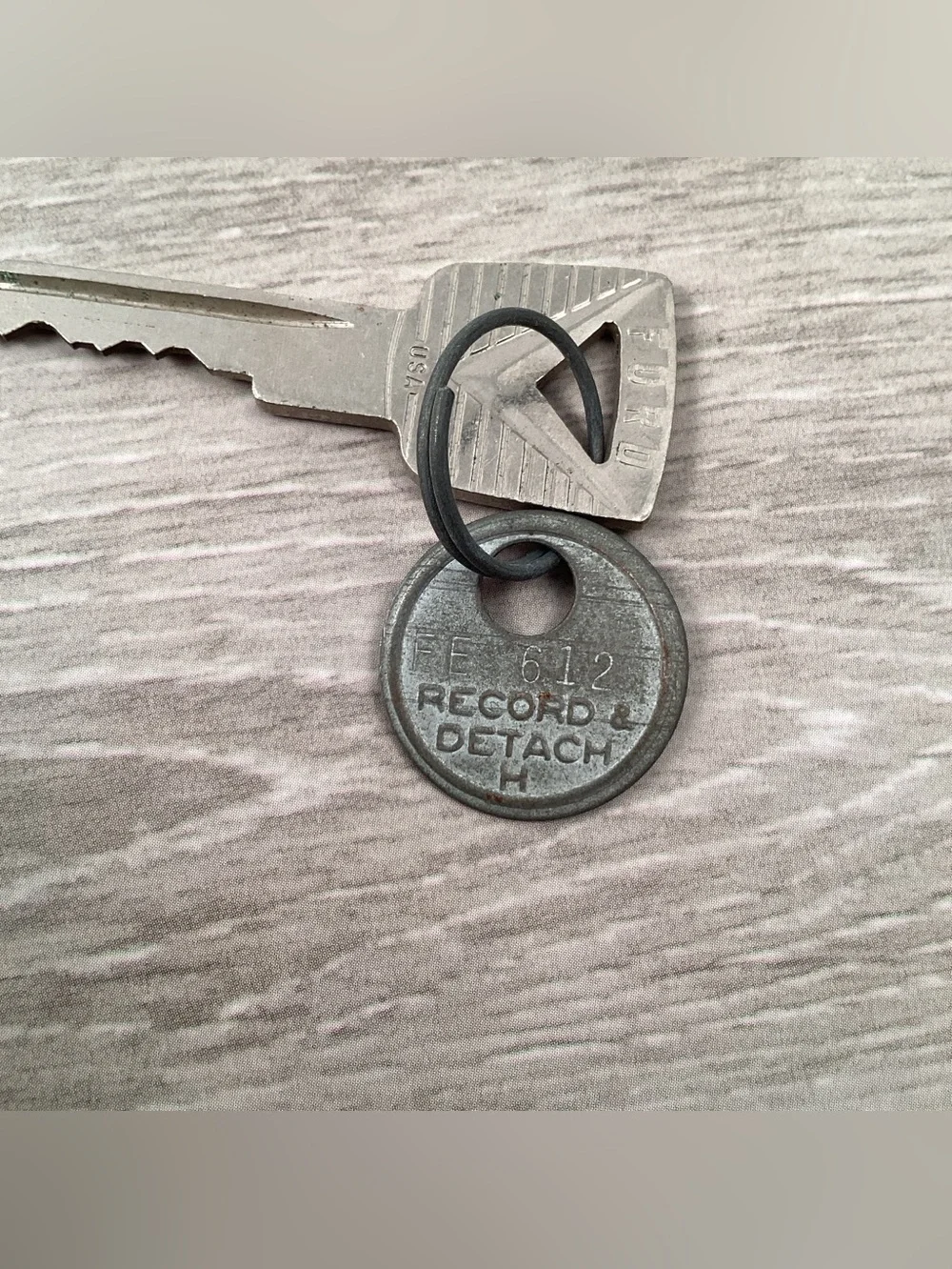 Ford Original 1950s Automotive Key w/ Factory Dealer Ignition ID Tag Vintage